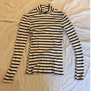 Frame Navy and White Striped Long Sleeve Mockneck